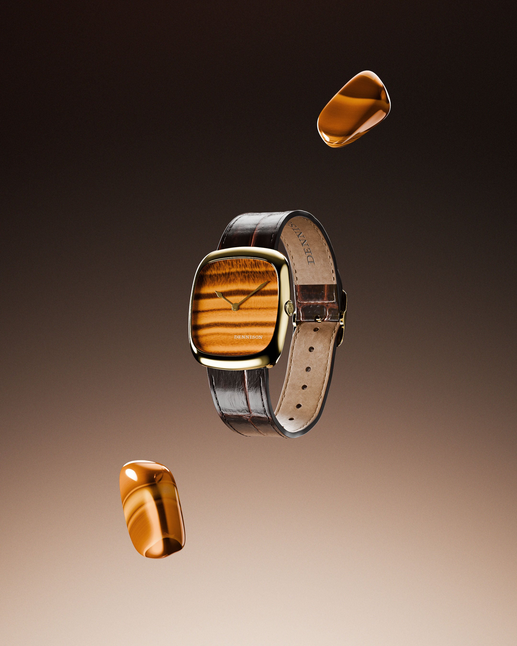 Natural Stone Tiger Eye In Gold