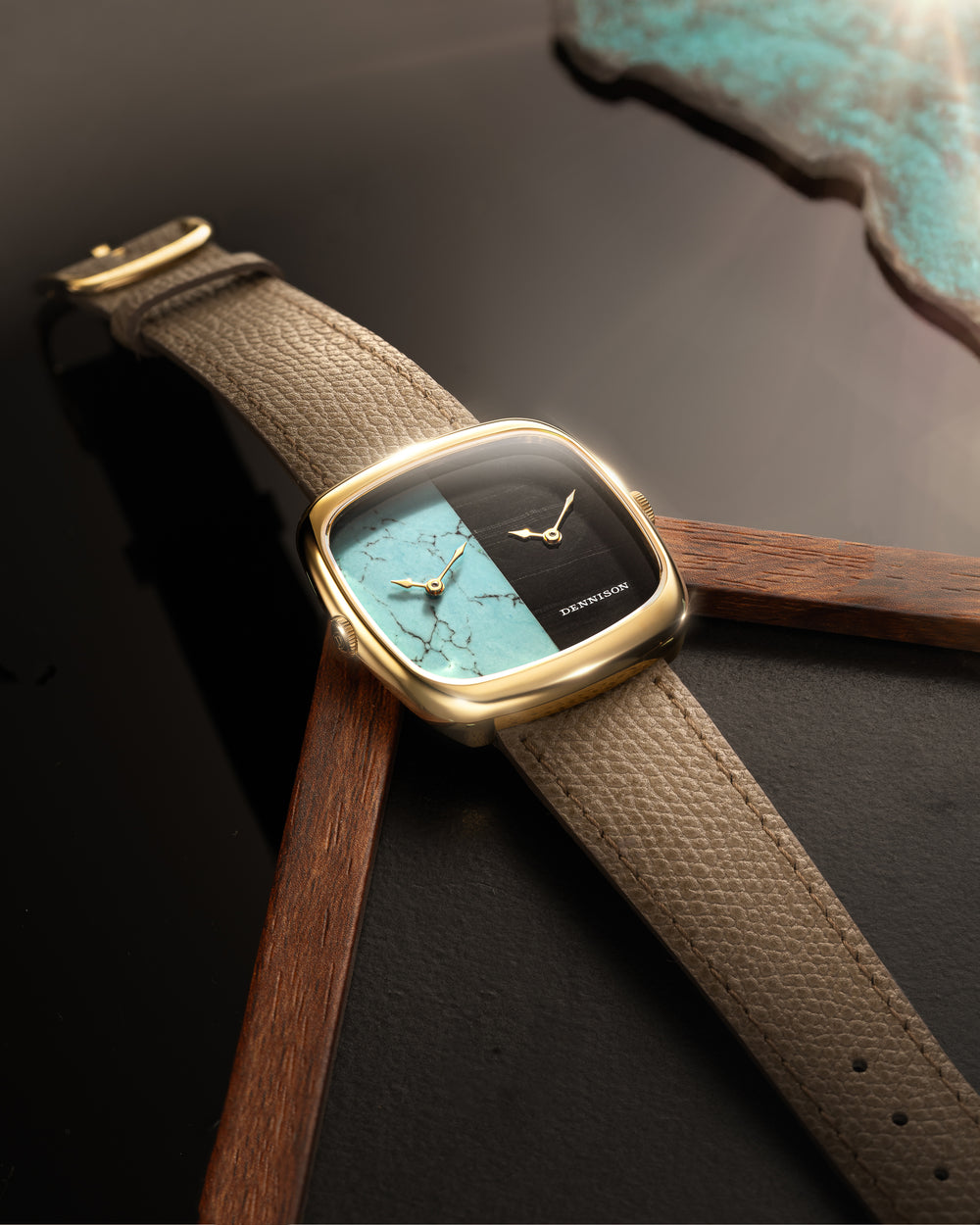 Turquoise & Falcon Eye Stone In Gold